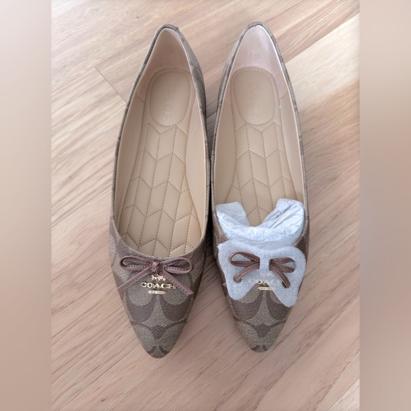 COACH ANNABEL SIG BALLET  KHAKI/SADDLE JACQUARD WOMEN’S SIZE 6 B US NEW - Picture 2 of 11